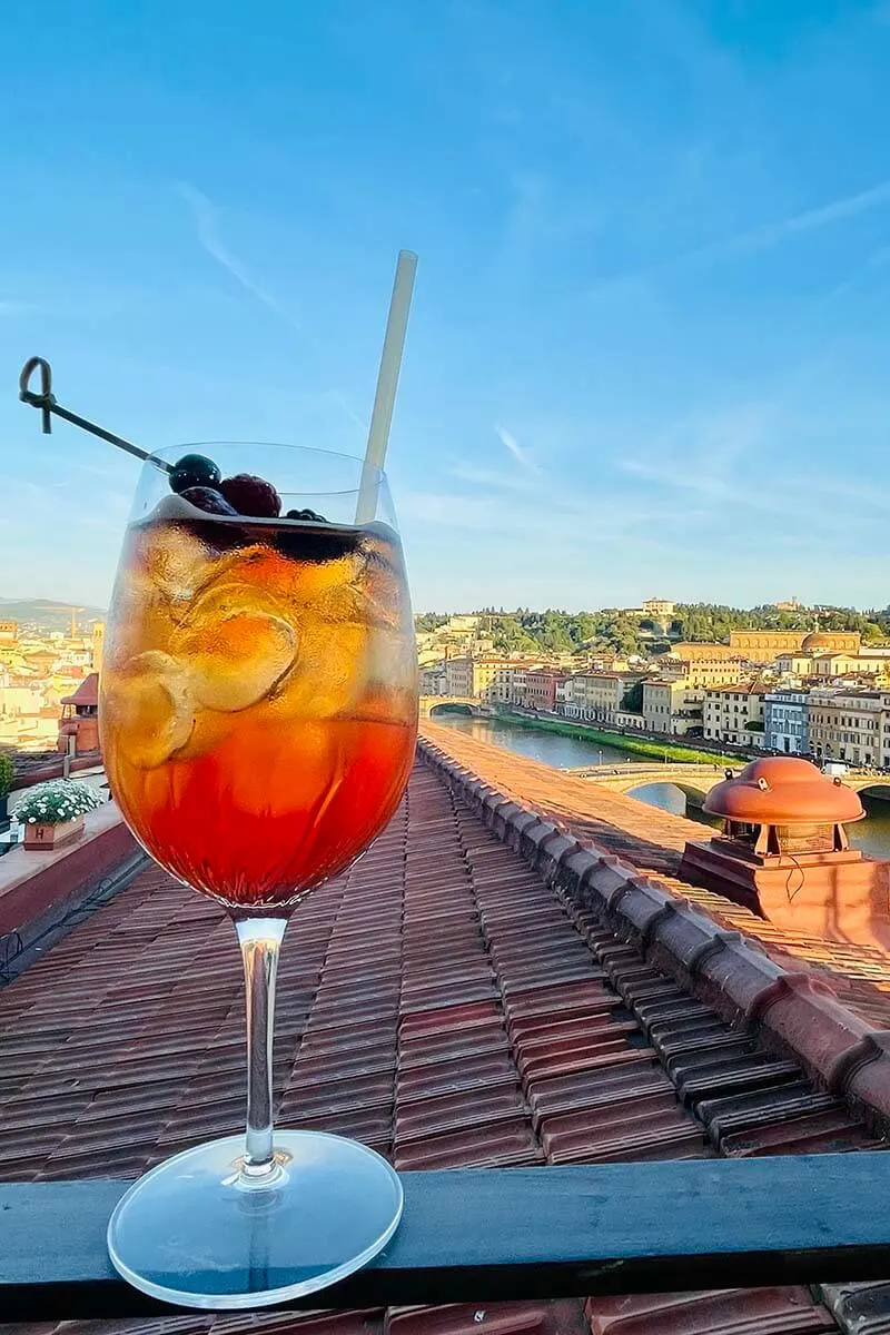Cocktail at a rooftop bar of Westin Excelsior hotel in Florence Italy