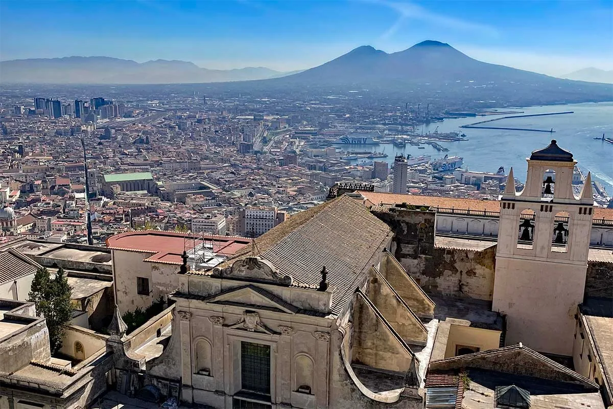 Naples city and Mt Vesuvius view from St Elmo Castle