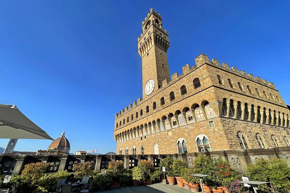 Palazzo Vecchio as seen from Uffizi rooftop cafe in Florence