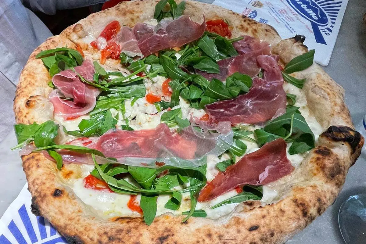 Pizza at Gino e Toto Sorbillo restaurant on Via dei Tribunali in Naples