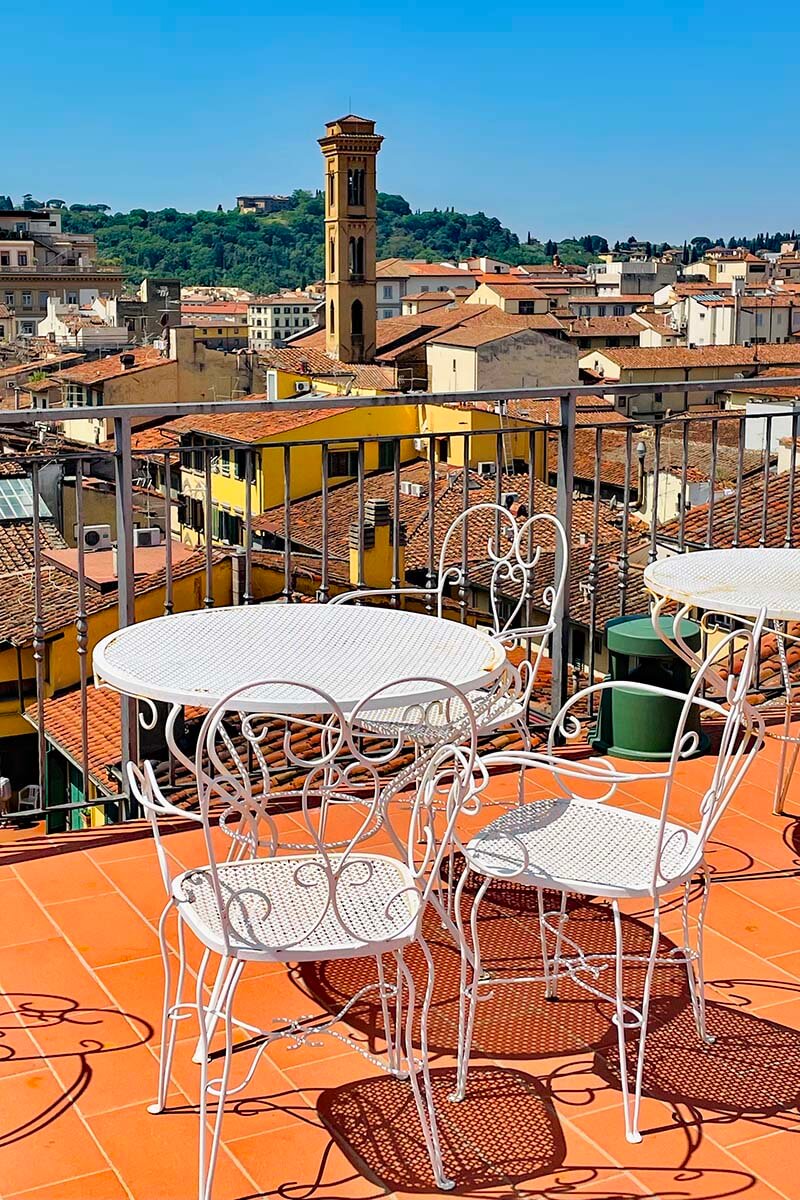 Rooftop terrace and bar at Hotel Croce di Malta in Florence