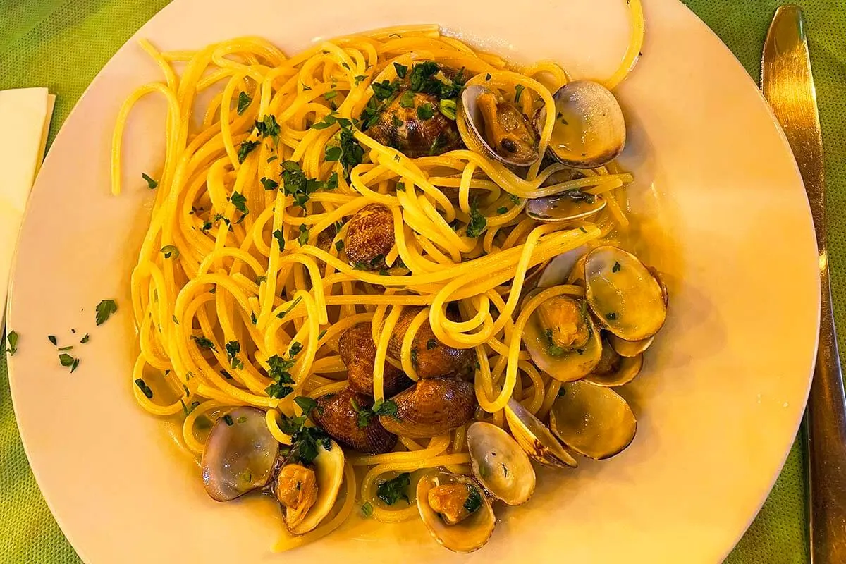 Spaghetti alle vongole at a restaurant in Naples, Italy