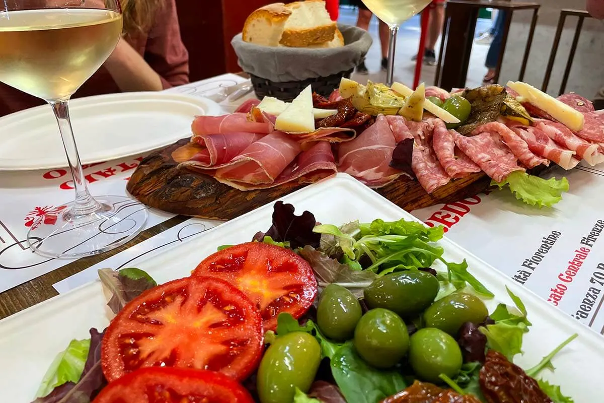 Tuscan lunch at enoteca at Mercato Centrale in Florence Italy