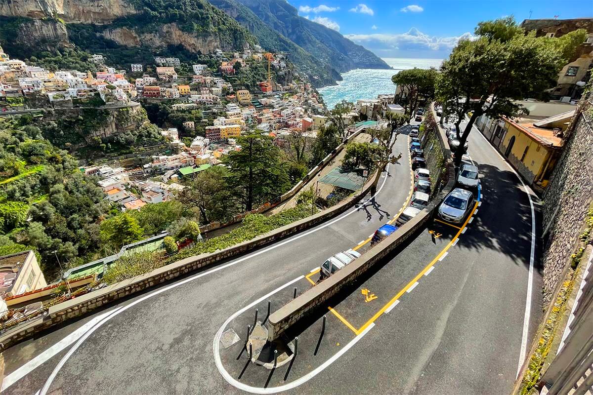 Amalfi Coast road in Positano