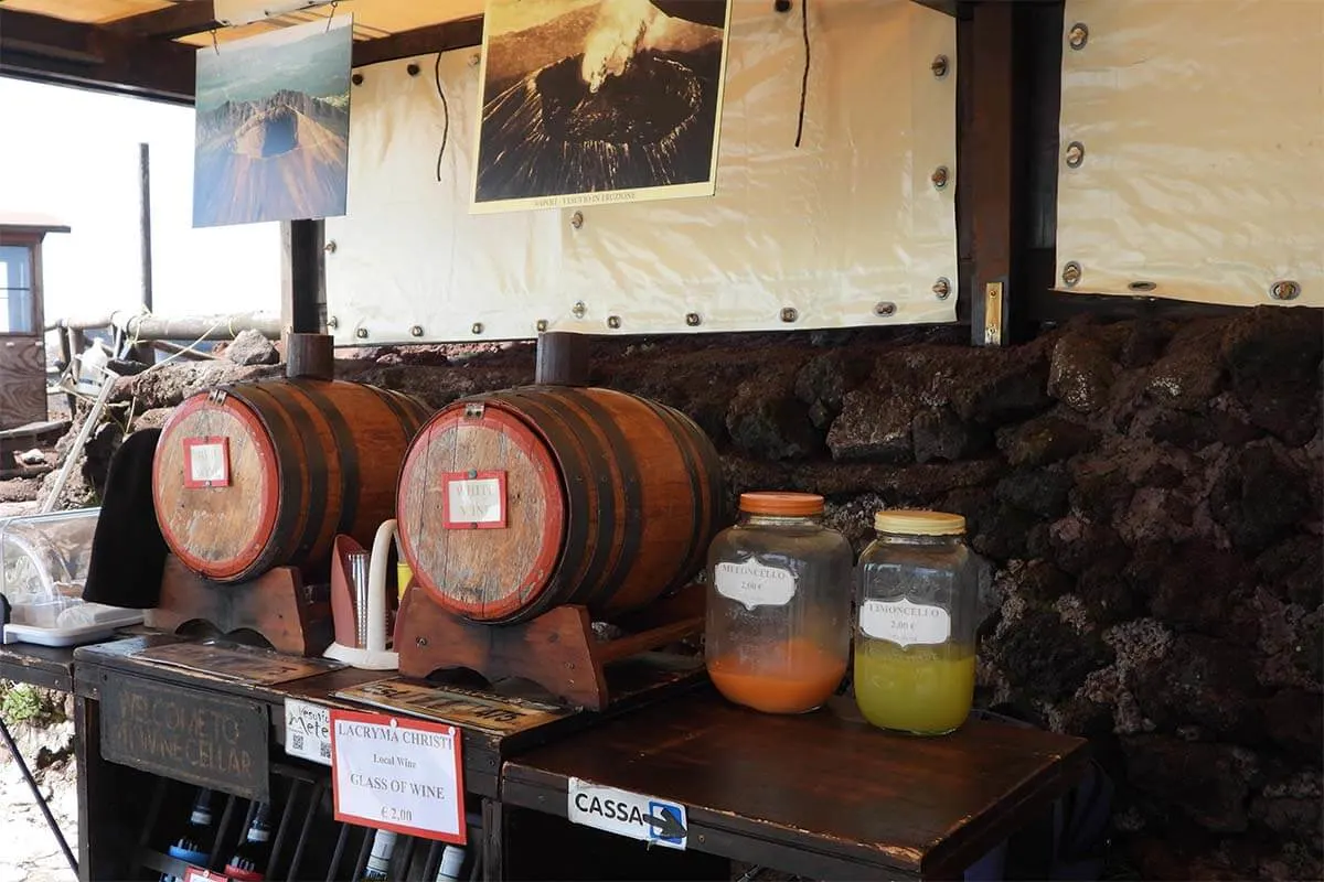 Drinks for sale at one of the cafes at the top of Mt Vesuvius