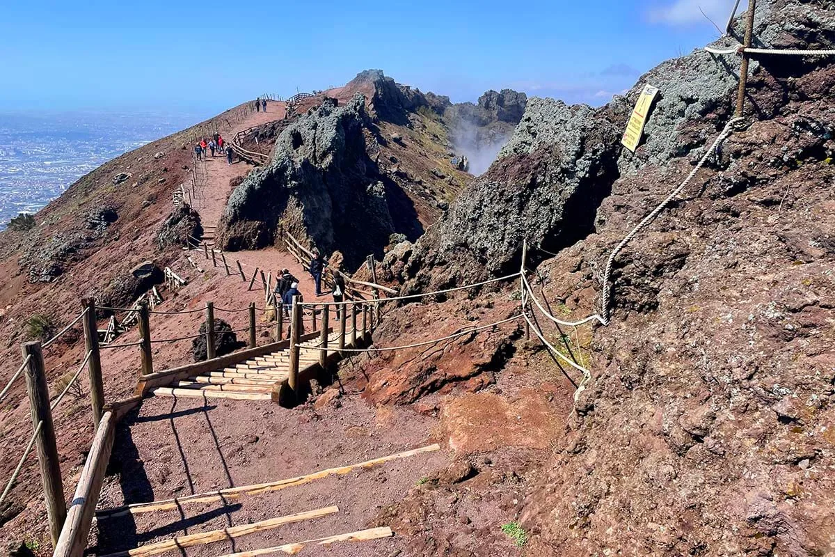 Hiking trail around Mount Vesuvius volcano crater