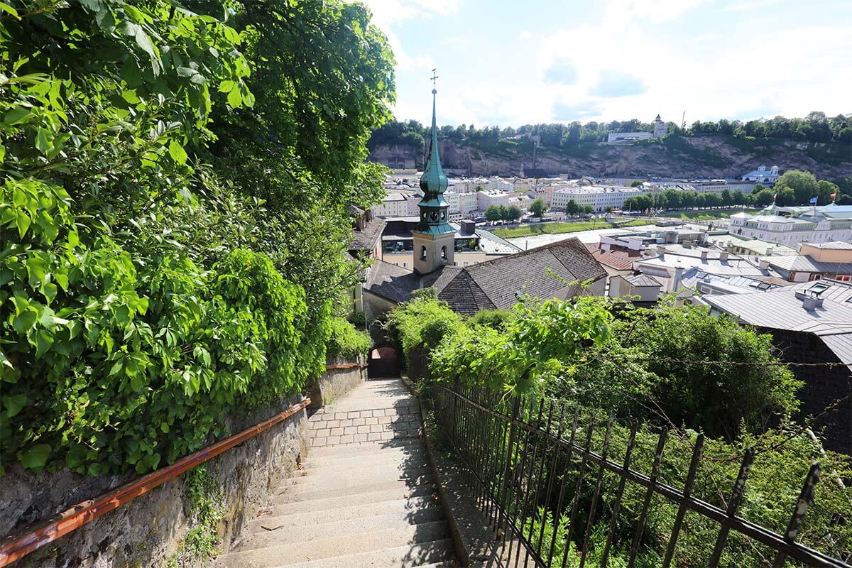 Kapuzinerberg stairs towards Salzburg city center