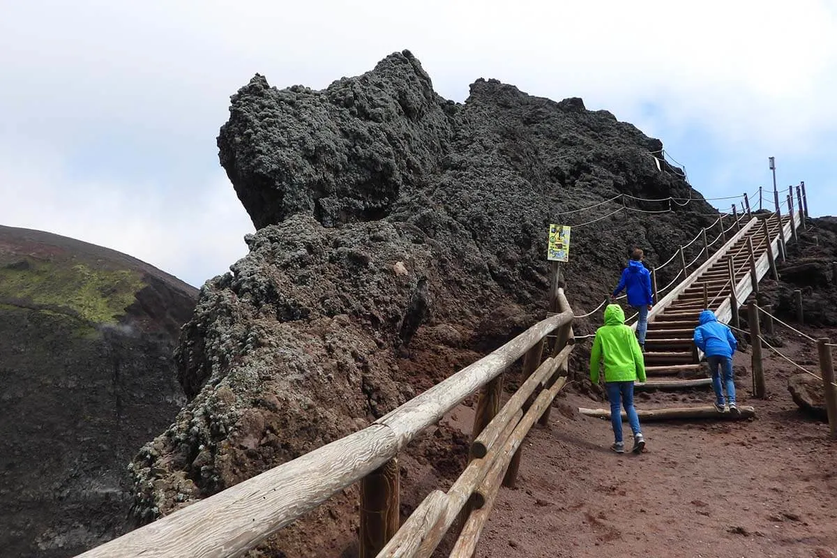 Kids hiking Il Gran Cono trail at Mount Vesuvius