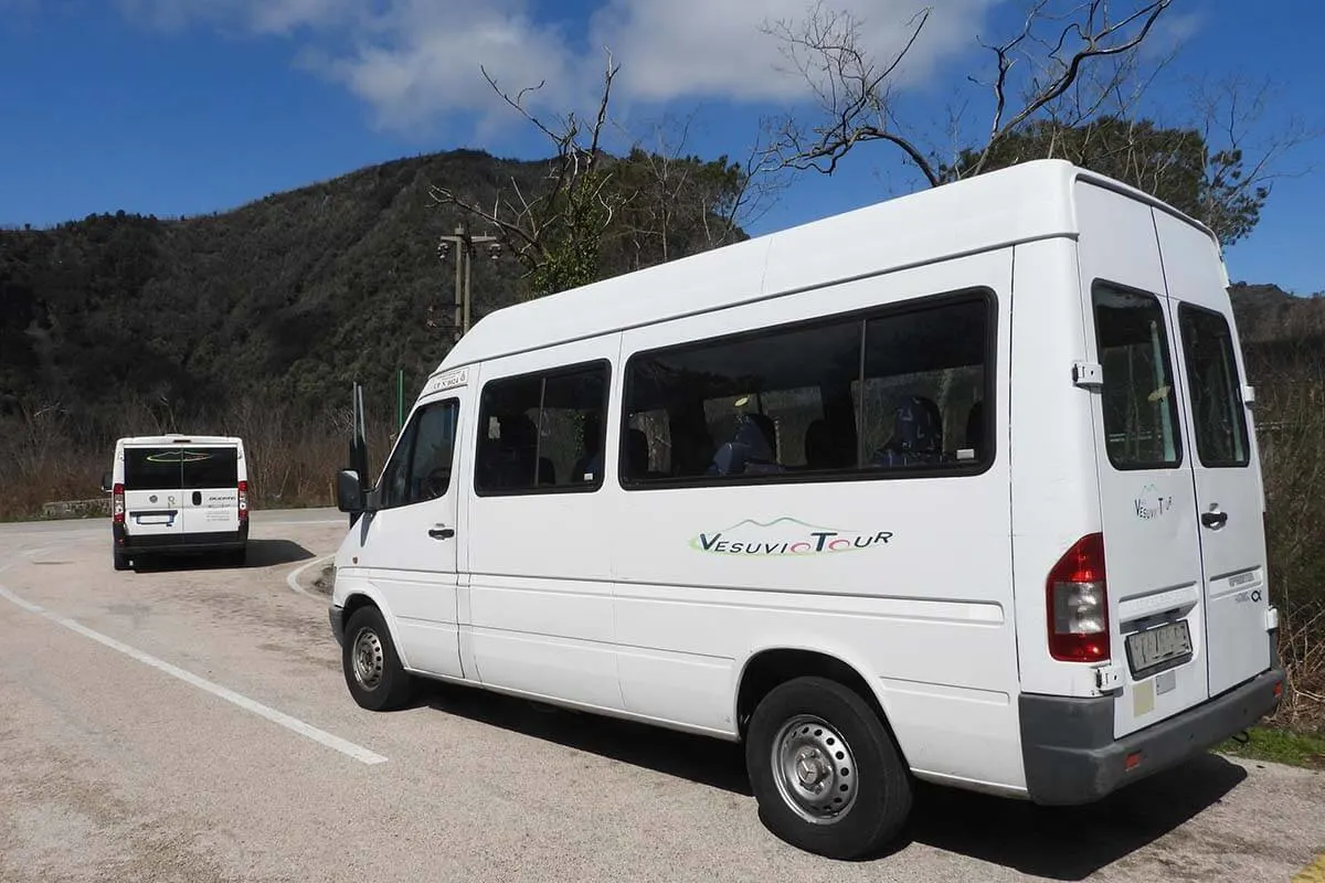 Mount Vesuvius shuttle buses from the parking to the entrance of the crater site