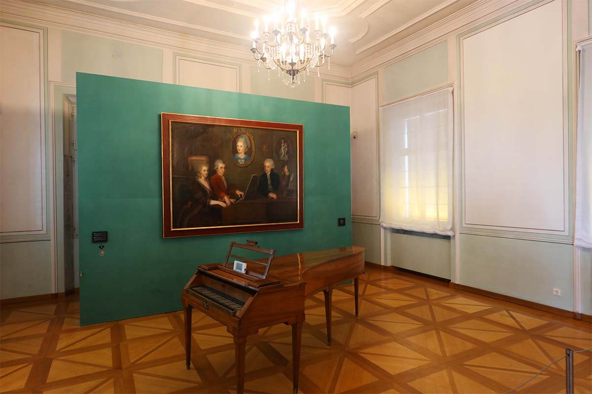 Mozart family portrait and original piano at Mozart Residence in Salzburg