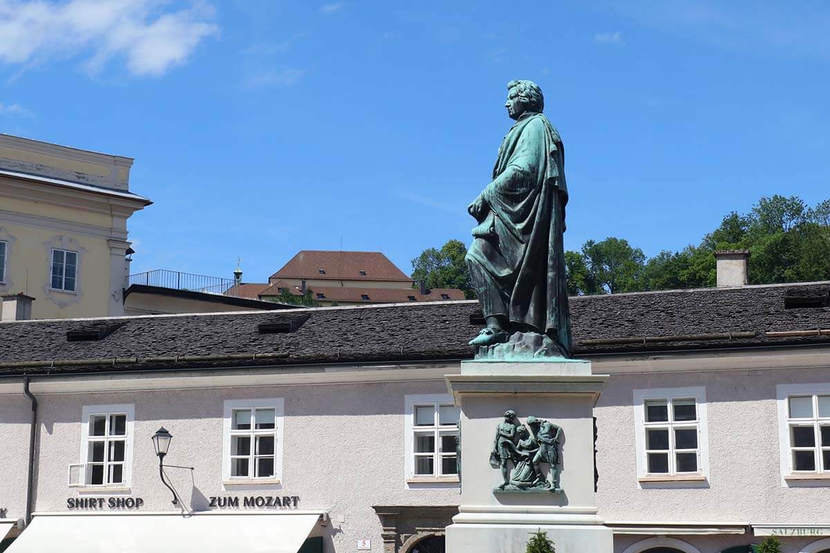 Mozart monument on Mozartplatz in Salzburg