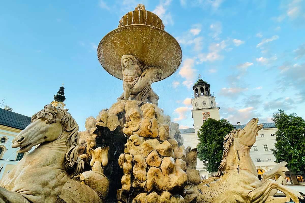 Residenzbrunnen fountain on Residenzplatz in Salzburg