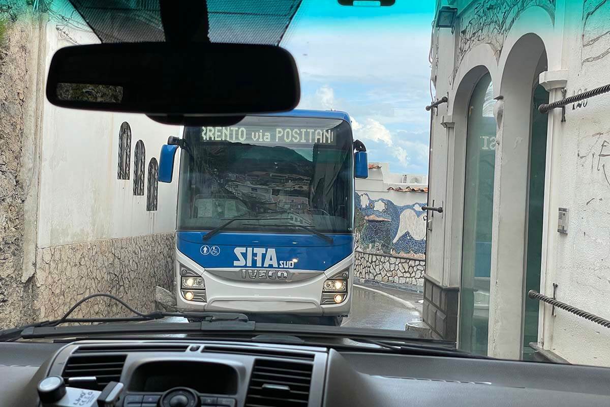 SITA bus driving on the narrow roads of Amalfi Coast
