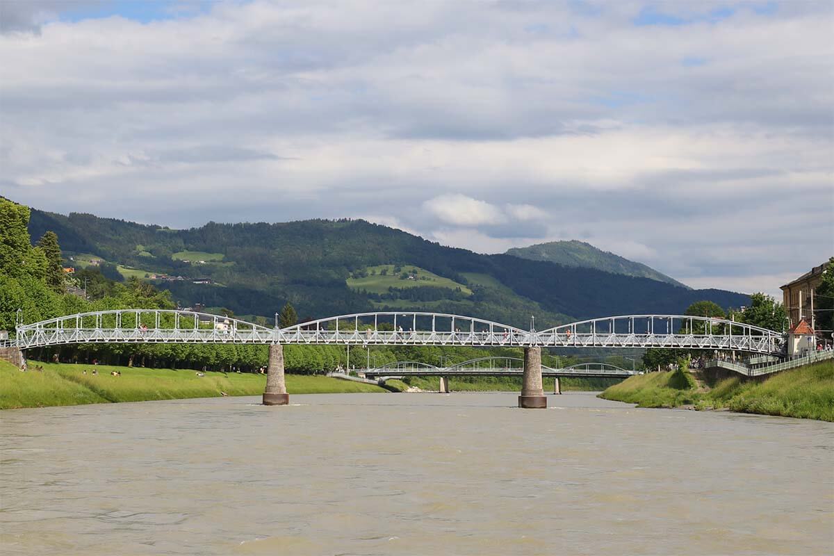Salzach River and Mozart Bridge in Salzburg