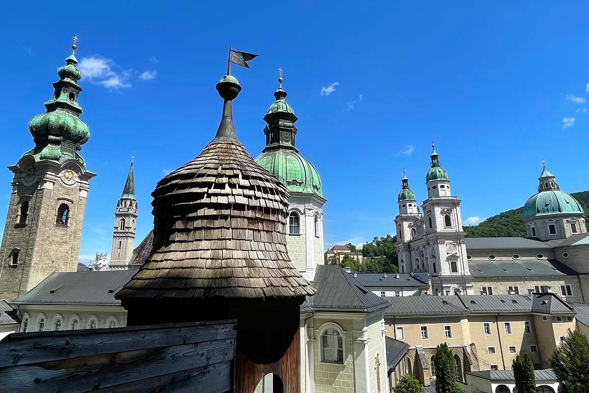 Salzburg church towers - view from St Peter's Catacombs