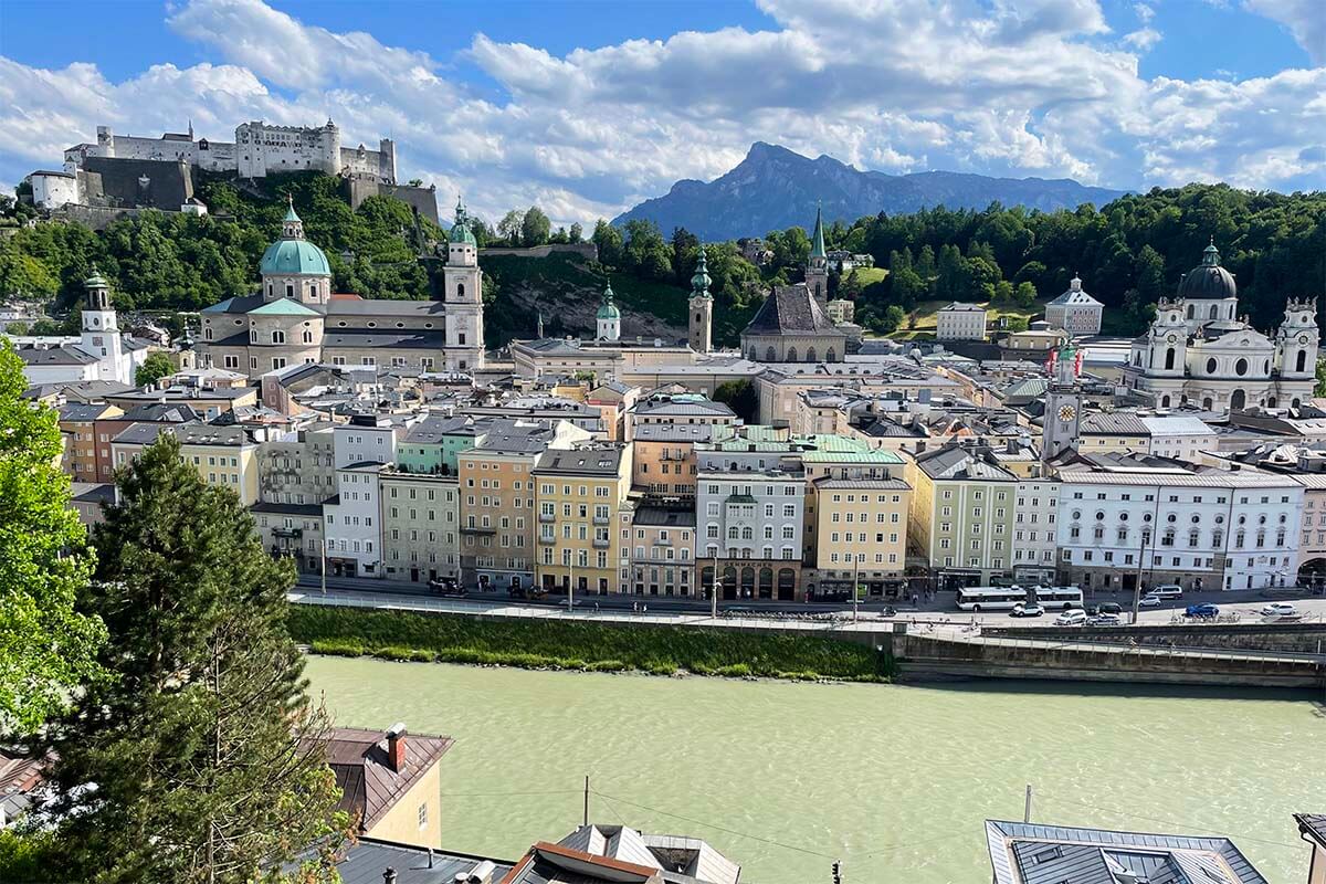 Salzburg city views from Steinterrasse rooftop bar at Hotel Stein