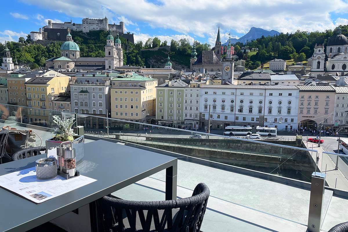 Salzburg city views from the rooftop bar Steinterrasse