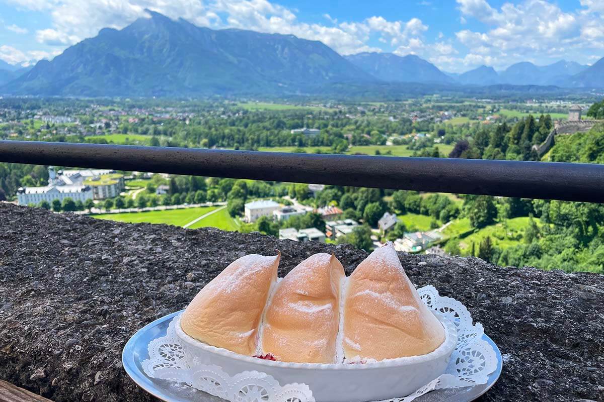 Salzburger nockerln - traditional Salzburg dessert at panoramic restaurant at Hohensalzburg Fortress
