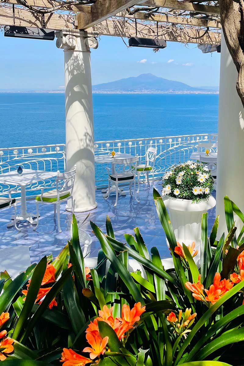 Sorrento hotel terrace with view on Mount Vesuvius