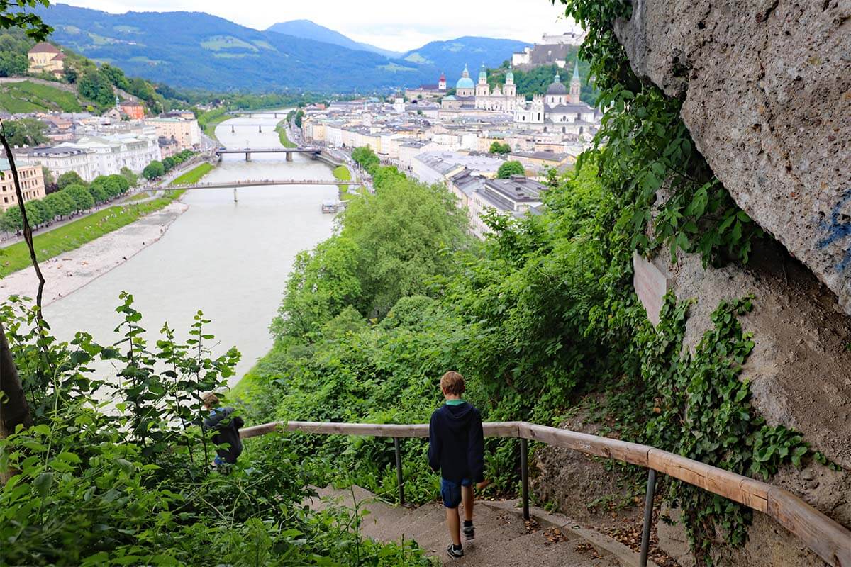 Stairs to Humboldtterrasse viewpoint in Salzburg