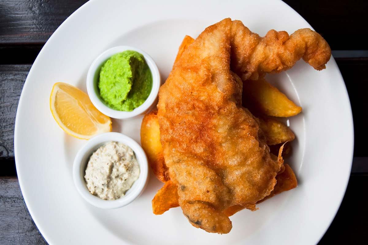 Traditional Fish and Chips meal at a restaurant in the UK