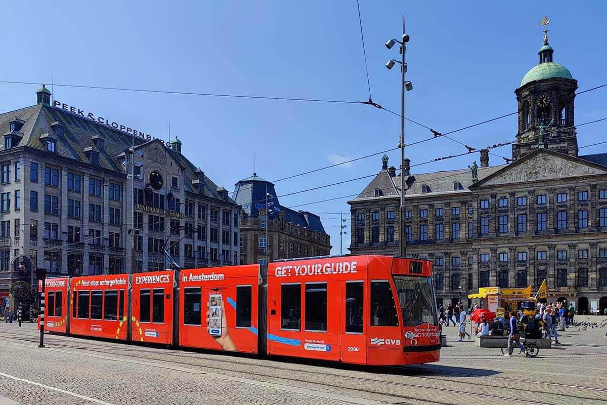 Tram in Amsterdam city center