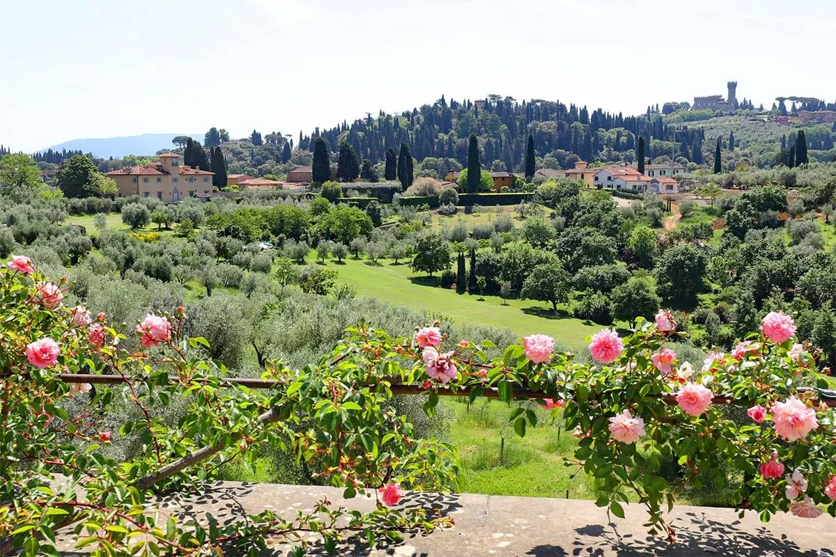 Tuscan landscape view from the Knights Garden in Boboli Gardens in Florence