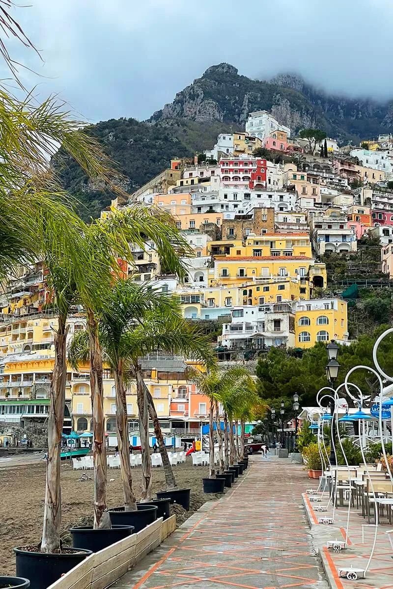 Visiting Amalfi Coast in low season - empty beach in Positano