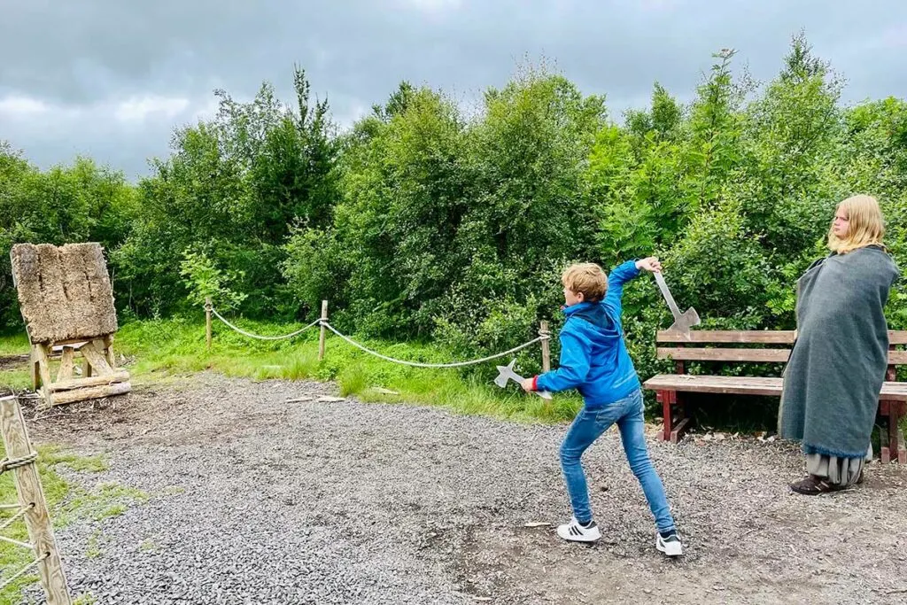 Axe throwing at Lofotr Viking Museum in Lofoten