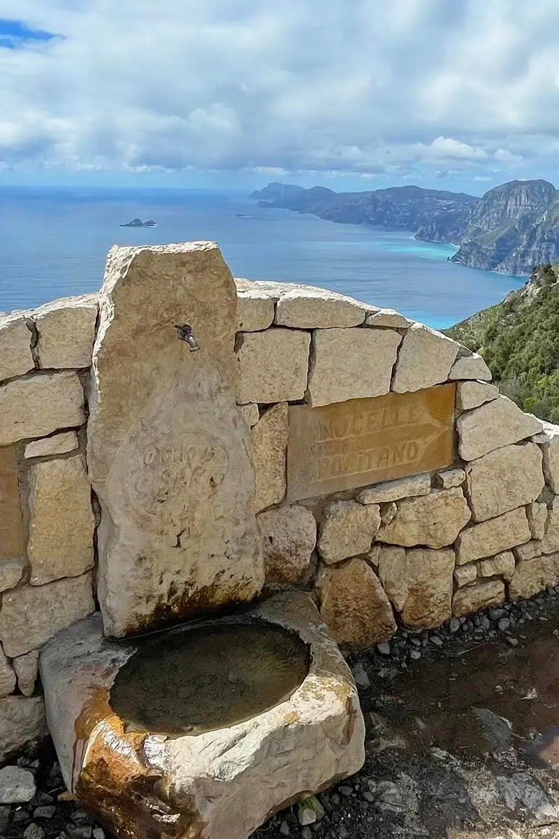 Drinking water fountain on Path of Gods in the Amalfi Coast