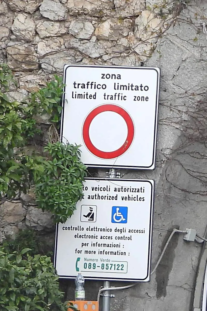 Limited traffic zone (ZTL) sign on the Amalfi Coast