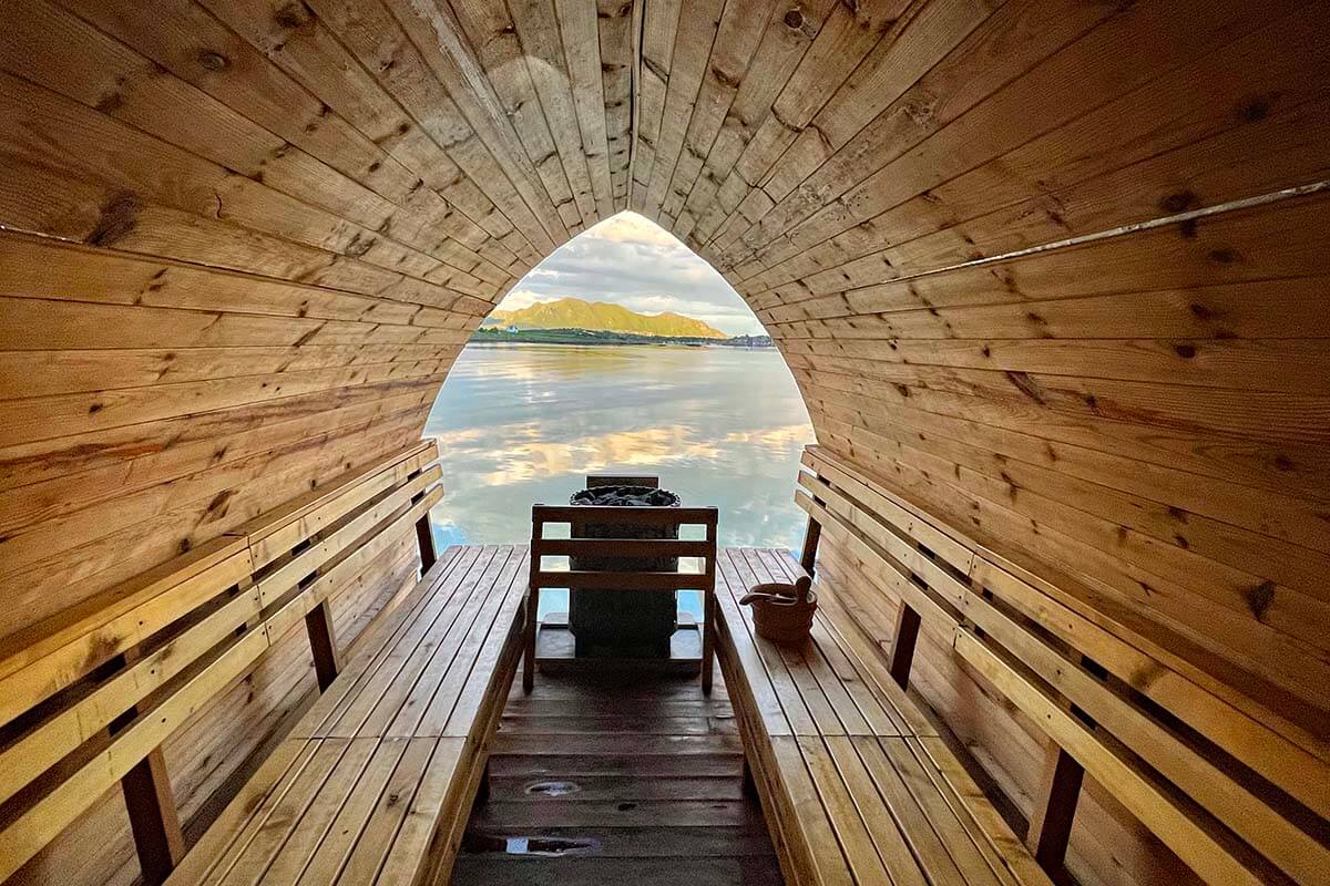 Traditional sauna at Lofoten Basecamp hotel in Northern Norway