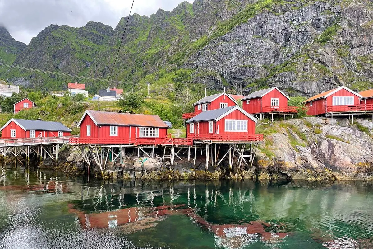Red fishermen's houses in A i Lofoten village