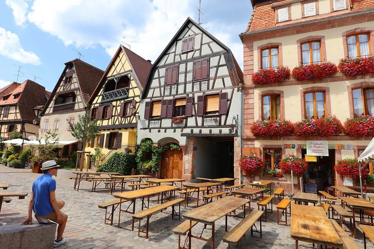 Colorful houses in Bergheim old town - Alsace wine route, France