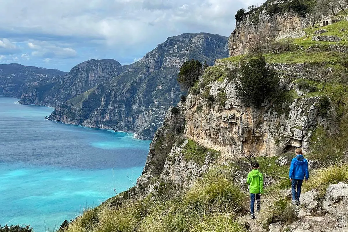 Kids hiking the Path of the Gods on the Amalfi Coast