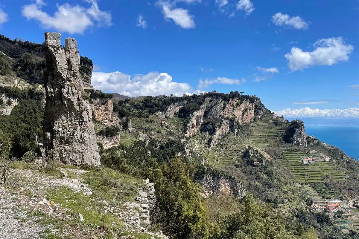 Landscapes along the Path of the Gods hike in southern Italy