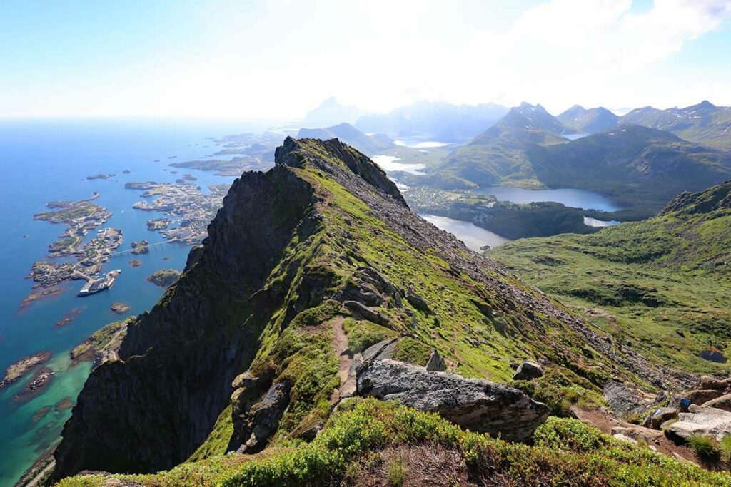 Lofoten islands scenery from Floya mountain in summer