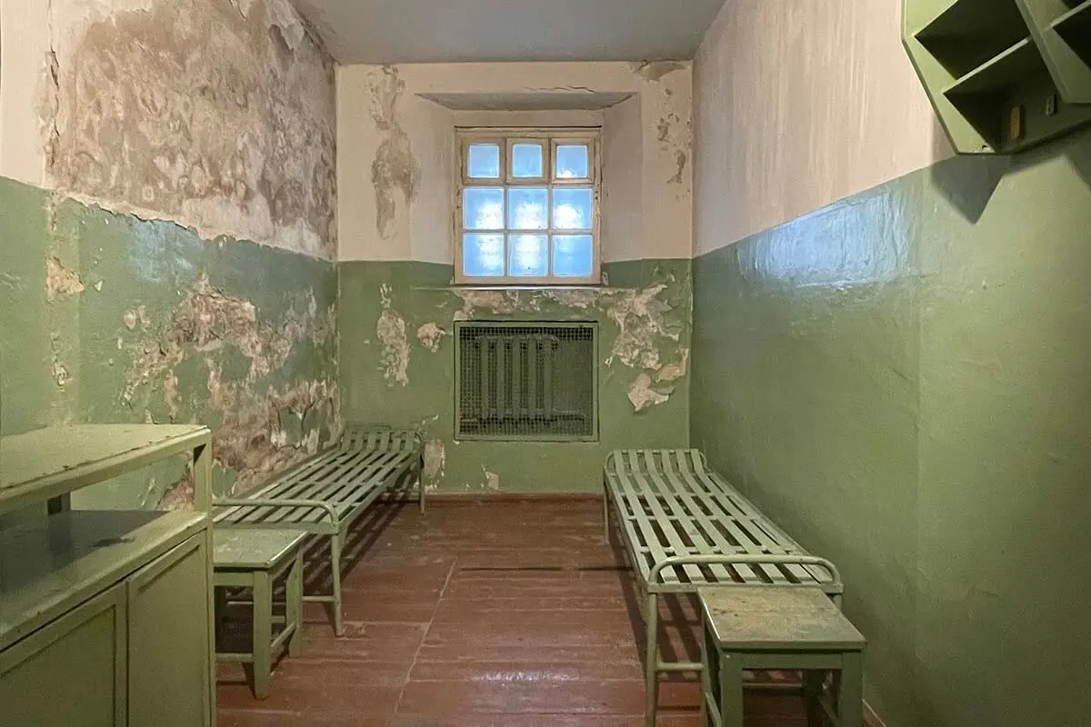 Old KGB prison cell inside the Museum of Occupations and Freedom Fights in Vilnius Lithuania