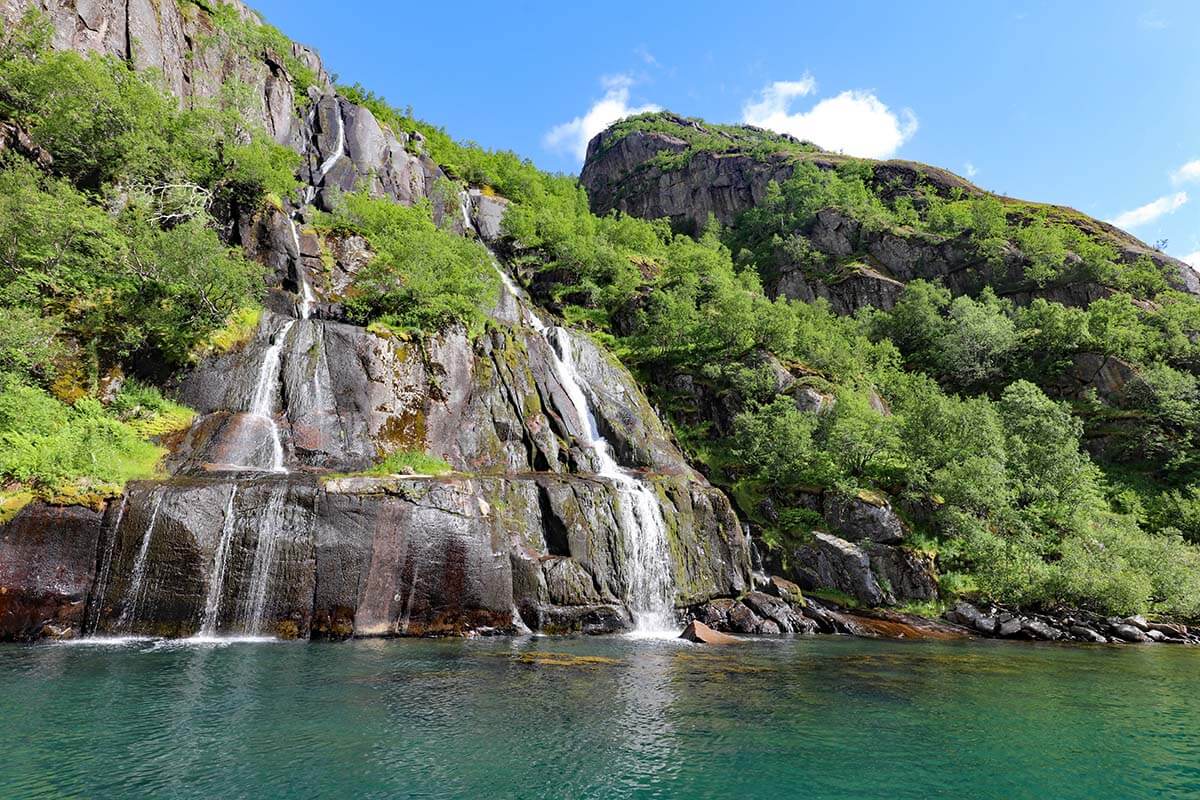 Waterfall in Trollfjord in Lofoten