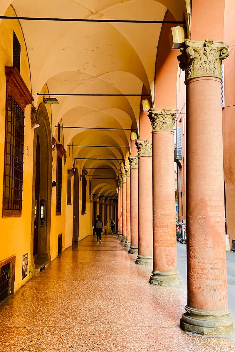 Colorful porticoes in Bologna Italy