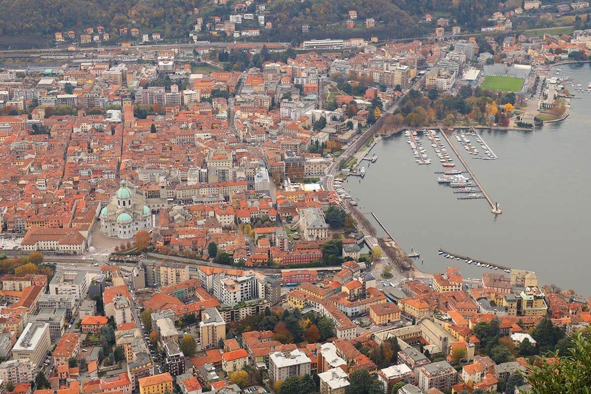 Como town aerial view from Brunate