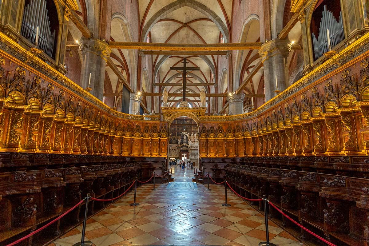 Interior of Basilica di Santa Maria Gloriosa dei Frari in Venice