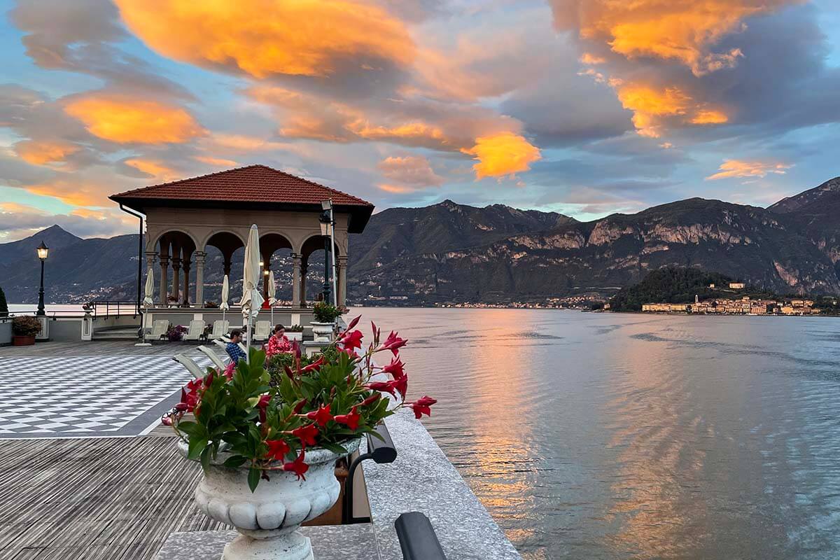 Lake Como sunset as seen from a rooftop terrace of Grand Hotel Cadenabbia