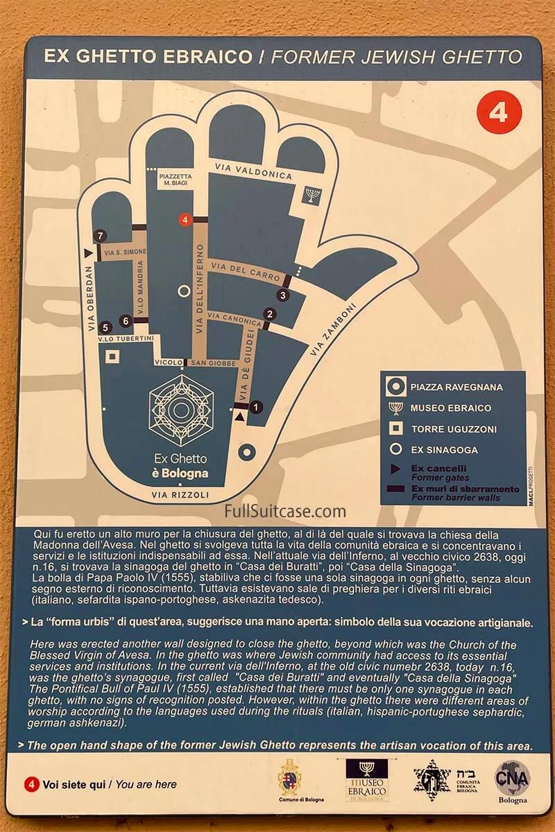 Map of the former Jewish Ghetto in Bologna