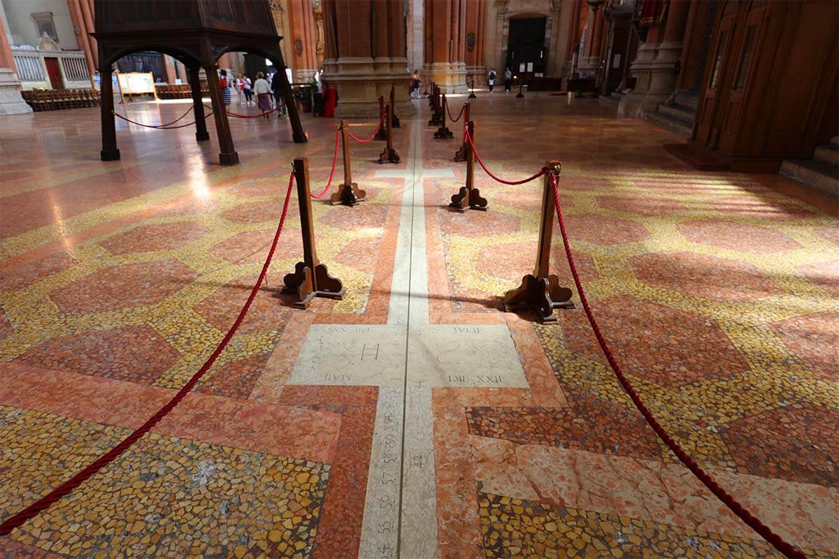 Meridian line inside Basilica di San Petronio in Bologna, Italy