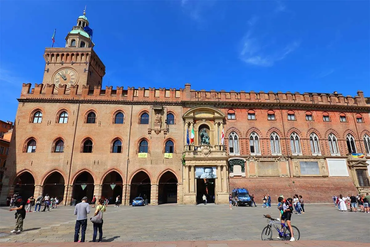 Palazzo d'Accursio (Palazzo Comunale) and Torre dell'Orologio in Bologna, Italy