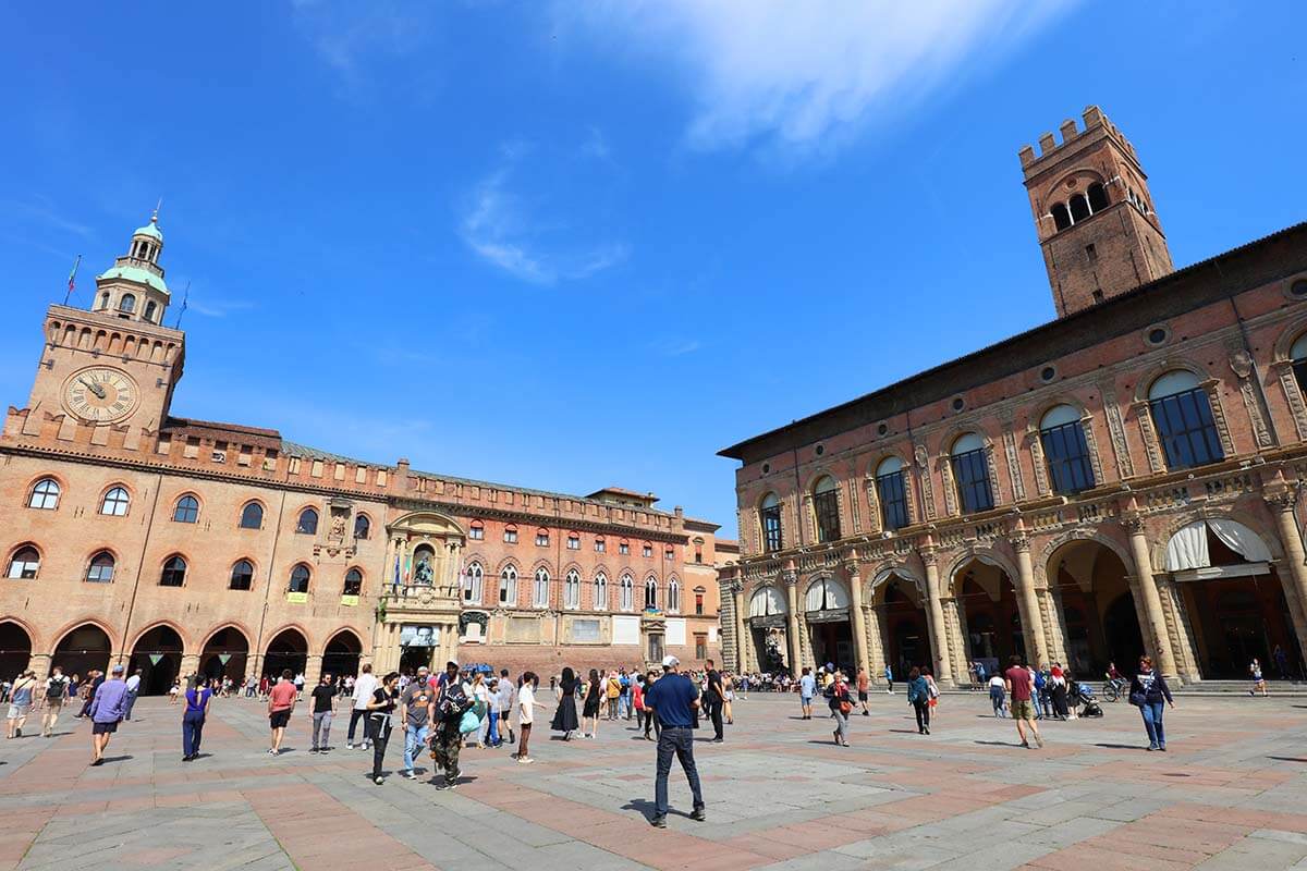 Piazza Maggiore - main town square in Bologna, Italy