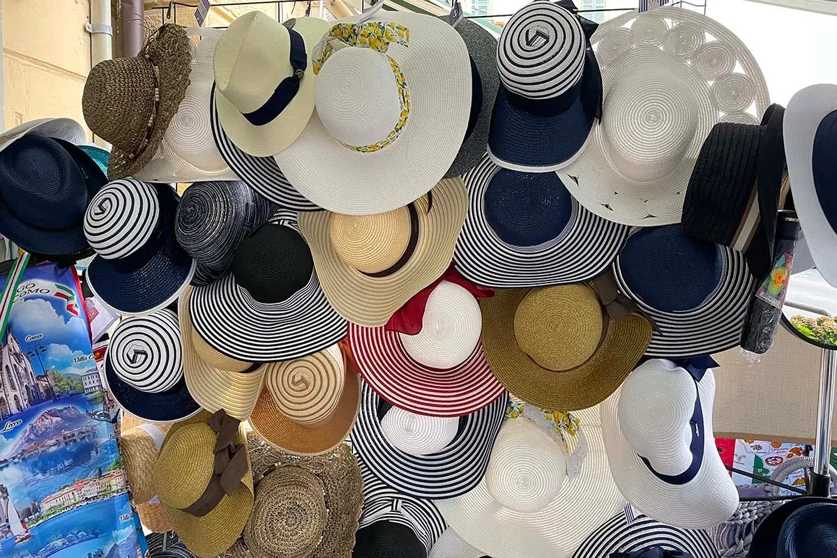 Summer hats for sale in Lake Como