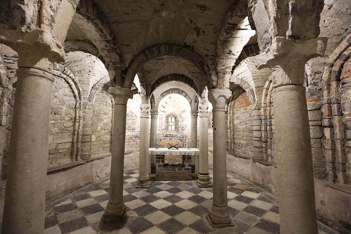 Underground crypt of Chiesa Santo Stefano in Lenno, Lake Como, Italy