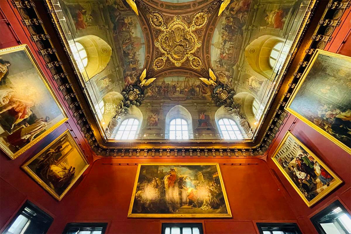 Beautiful paintings inside the Louvre Museum in Paris